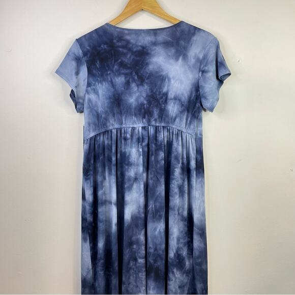 Lane Bryant Blue Tie Dye Stretch Knit O ring Wrap Cap Sleeve Dress 22 24 Petite - Picture 9 of 14